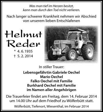 Traueranzeige von Helmut Reder von Südthüringer Presse