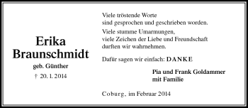 Traueranzeige von Erika Braunschmidt von Neue Presse Coburg