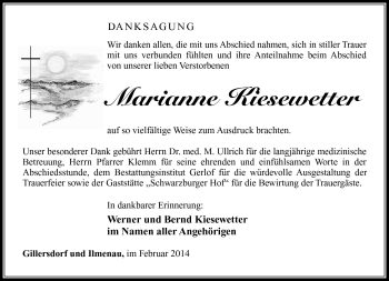 Traueranzeige von Marianne Kiesewetter von Südthüringer Presse