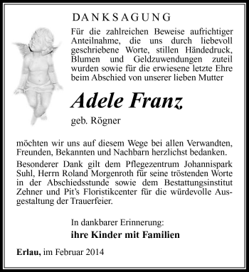 Traueranzeige von Adele Franz von Südthüringer Presse
