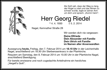 Traueranzeige von Georg Riedel von Frankenpost