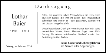 Traueranzeige von Lothar Baier von Neue Presse Coburg