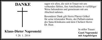 Traueranzeige von Klaus-Dieter Napromski von Frankenpost