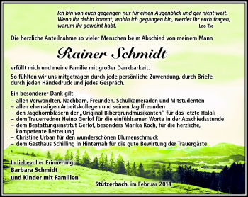 Traueranzeige von Rainer Schmidt von Südthüringer Presse
