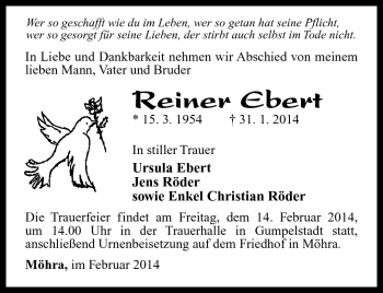 Traueranzeige von Reiner Ebert von Südthüringer Presse