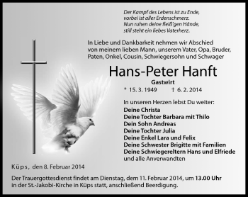 Traueranzeige von Hans-Peter Hanft von Neue Presse Coburg