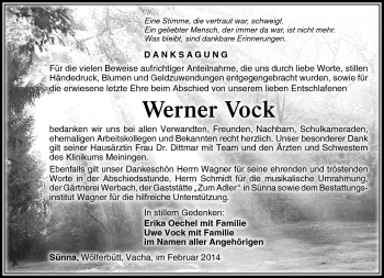 Traueranzeige von Werner Vock von Südthüringer Presse