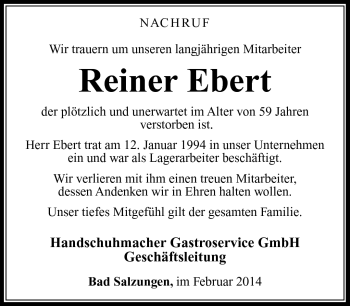Traueranzeige von Reiner Ebert von Südthüringer Presse