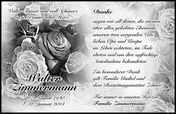 Traueranzeige von Walter Zimmermann von Südthüringer Presse