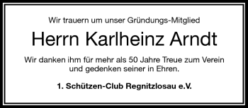 Traueranzeige von Karljeinz Arndt von Frankenpost