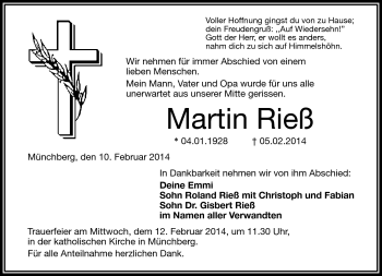 Traueranzeige von Martin Rieß von Frankenpost