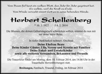 Traueranzeige von Herbert Schellenberg von Südthüringer Presse
