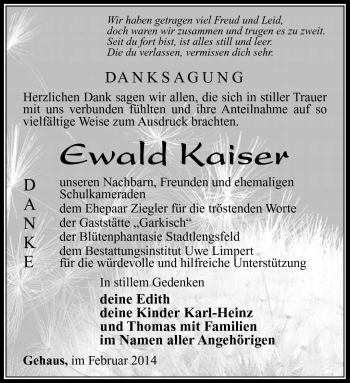 Traueranzeige von Ewald Kaiser von Südthüringer Presse
