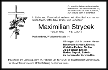 Traueranzeige von Maximilian Strycek von Frankenpost