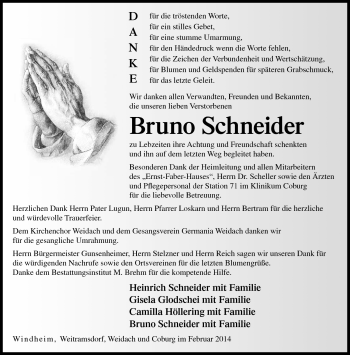 Traueranzeige von Bruno Schneider von Neue Presse Coburg