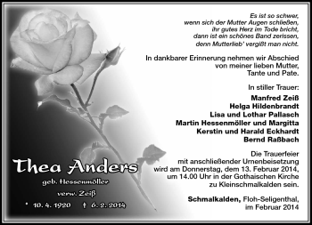 Traueranzeige von Thea Anders von Südthüringer Presse