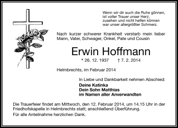 Traueranzeige von Erwin Hoffmann von Frankenpost