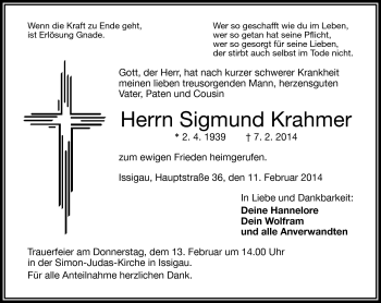 Traueranzeige von Sigmund Krahmer von Frankenpost