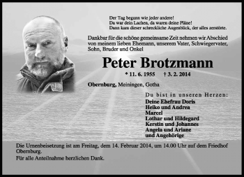 Traueranzeige von Peter Brotzmann von Südthüringer Presse