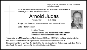 Traueranzeige von Arnold Judas von Frankenpost