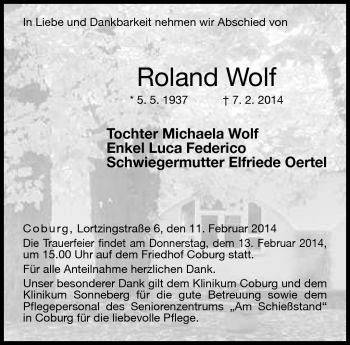 Traueranzeige von Roland Wolf von Neue Presse Coburg