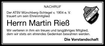 Traueranzeige von Martin Rieß von Frankenpost