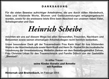 Traueranzeige von Heinrich Scheibe von Südthüringer Presse
