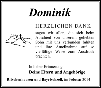 Traueranzeige von Dominik Na von Südthüringer Presse
