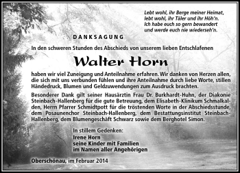 Traueranzeige von Walter Horn von Südthüringer Presse
