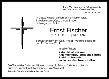 Traueranzeige von Ernst Fischer von Frankenpost