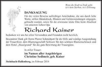 Traueranzeige von Richard Kaiser von 26011