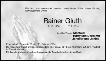 Traueranzeige von Rainer Gluth von Neue Presse Coburg