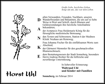 Traueranzeige von Horst Uhl von Südthüringer Presse