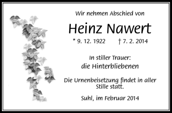 Traueranzeige von Heinz Nawert von Südthüringer Presse