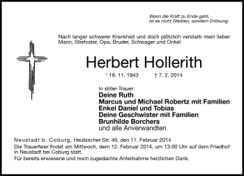 Traueranzeige von Herbert Hollerith von Neue Presse Coburg