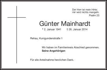 Traueranzeige von Günter Mainhardt von 23317