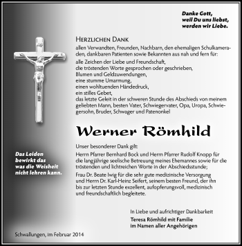 Traueranzeige von Werner Römhild von Südthüringer Presse