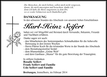 Traueranzeige von Karl-Heinz Seifert von Südthüringer Presse