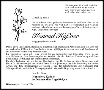 Traueranzeige von Konrad Kaßner von Südthüringer Presse