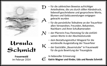 Traueranzeige von Ursula Schmidt von Südthüringer Presse