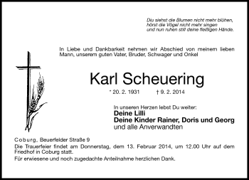 Traueranzeige von Karl Scheuering von Neue Presse Coburg