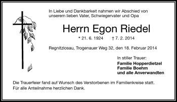 Traueranzeige von Egon Riedel von Frankenpost