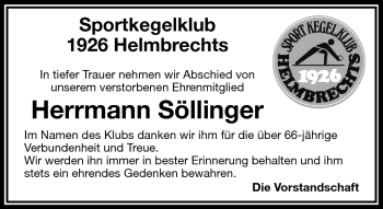 Traueranzeige von Herrmann Söllinger von Frankenpost
