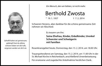 Traueranzeige von Berthold Zwosta von Neue Presse Coburg