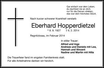 Traueranzeige von Eberhard Hopperdietzel von Frankenpost
