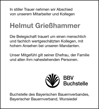 Traueranzeige von Helmut Grießhammer von Frankenpost