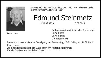 Traueranzeige von Edmung Steinmetz von Neue Presse Coburg
