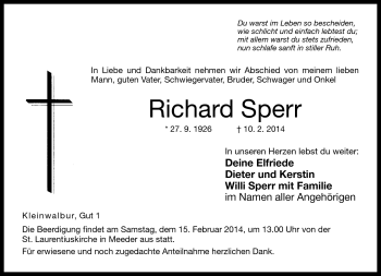 Traueranzeige von Richard Sperr von Neue Presse Coburg