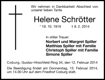 Traueranzeige von Helene Schrötter von Neue Presse Coburg