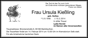 Traueranzeige von Ursula Kießling von Frankenpost